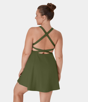 Halara - Crisscross Rückenfreies 2-teiliges Plus Size Barre Ballet Dance Flared Dress-Venus - Sphagnum - 4X