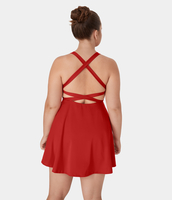 Halara - Crisscross Rückenfreies 2-teiliges Plus Size Barre Ballet Dance Flared Dress-Venus - Valiant Poppy - 2X