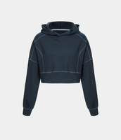 Halara - Cropped Casual Sweatshirt mit Kapuze,  Kontrastnähte und Waffelmuster - Deep Twilight Blue - XS