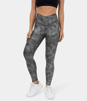 Halara - Crossover hintere Tasche Stretchy Crackle Yoga 7/8 Leggings - Cracked Titanium Grey - M