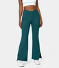 Halara - Crossover Pocket Split Saum Flare Leggings in voller Länge-Smile - Atlantic Deep - XS(regular)