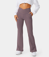 Halara - Crossover Pocket Split Saum Flare Leggings in voller Länge-Smile - Deep Tea Brown - XS(petite)