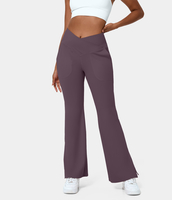 Halara - Crossover Pocket Split Saum Flare Leggings in voller Länge-Smile - Dusky Evening purple - XL(petite)