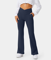 Halara - Crossover Pocket Split Saum Flare Leggings in voller Länge-Smile - Mitternachtsblau - XL(petite)