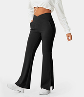 Halara - Crossover Pocket Split Saum Flare Leggings in voller Länge-Smile - Schwarz - L(petite)