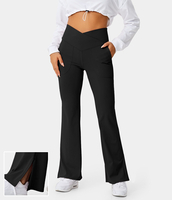 Halara - Crossover Pocket Split Saum Flare Leggings in voller Länge-Smile - Schwarz - XL(petite)