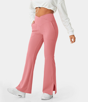 Halara - Crossover Pocket Split Saum Flare Leggings in voller Länge-Smile - Süßigkeiten Rosa - XL(petite)