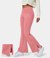 Halara - Crossover Pocket Split Saum Flare Leggings in voller Länge-Smile - Süßigkeiten Rosa - XS(petite)