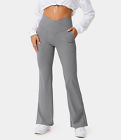 Halara - Crossover Pocket Split Saum Flare Leggings in voller Länge-Smile - Silent Storm - L(petite)