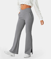 Halara - Crossover Pocket Split Saum Flare Leggings in voller Länge-Smile - Silent Storm - M(tall)