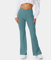 Halara - Crossover Pocket Split Saum Flare Leggings in voller Länge-Smile - Steingrün - XS(regular)