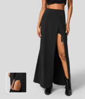 Halara - Crossover verstellbarer 2-in-1 Midirock mit hohem Bund,  Strumpfhalter mit Metallklammern - Schwarz - XL(regular)