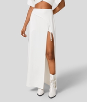 Halara - Crossover verstellbarer 2-in-1 Midirock mit hohem Bund,  Strumpfhalter mit Metallklammern - Weiß - L(regular)