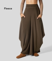 Halara - Drapierte Freizeithose aus Fleece mit hohem Bund,  mehreren Taschen und weitem Bein - Cocoa - M(regular)