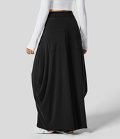 Halara - Drapierte Freizeithose aus Fleece mit hohem Bund,  mehreren Taschen und weitem Bein - Schwarz - L(regular)