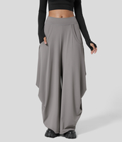 Halara - Drapierte,  lässige Wischhose mit weitem Bein,  mittlerer Taille und mehreren Taschen - Steeple Gray - XS(regular)