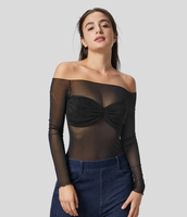 Halara - Durchsichtige,  schulterfreie,  gerüschte Oberteile - Schwarz - M