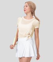 Halara - Durchsichtiges,  kurzärmliges,  asymmetrisches,  kurz geschnittenes Jacquard-Laufsportoberteil mit geteiltem Saum - Baby