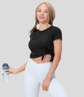 Halara - Durchsichtiges,  kurzärmliges,  asymmetrisches,  kurz geschnittenes Jacquard-Laufsportoberteil mit geteiltem Saum - Schwarz - S