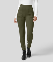 Halara - EcoCloudful™-Stoff Lässige,  schmale Hose mit hohem Bund,  mehreren Taschen und Reißverschluss - Forest Night - XL(regular)