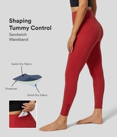 Halara - Einfarbige 7/8-Yoga-Leggings mit hohem Bund,  Reißverschlusstasche hinten,  gerüschtem Saum und Steppnähten - Aura Orange - L(7/8)