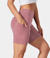 Halara - Einfarbige Bikershorts mit hoher Taille und Seitentaschen 17, 8 cm - Carmine Red - S