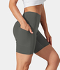 Halara - Einfarbige Bikershorts mit hoher Taille und Seitentaschen 17, 8 cm - Dark Jade Grey - XL