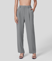 Halara - Einfarbige Büro-Anzughose Stoffhose mit hoher Taille,  elastischem Bund,  Seitentaschen und geradem Bein - Griffin - XL(regular)