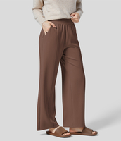 Halara - Einfarbige Freizeithose mit geradem Bein,  mittlerer elastischer Taille und Seitentaschen - Mustang - S(regular)