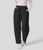 Halara - Einfarbige Freizeithose mit geradem Bein,  mittlerer elastischer Taille und Seitentaschen - Schwarz - M(regular)