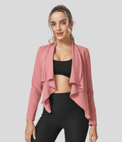 Halara - Einfarbige Freizeitjacke mit Wasserfall-Langarm und Salatbesatz - Süßigkeiten Rosa - XS