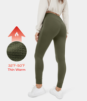 Halara - Einfarbige,  lässige Thermo-Jogginghose aus 3D-Fleece mit hohem Bund,  Kordelzug und Seitentaschen - Grass Grey Green - M