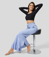 Halara - Einfarbige Tanzhose mit hoher Taille,  Kordelzug,  Seitentaschen,  Rüschen und weitem Bein - Blue Heron - XS(regular)