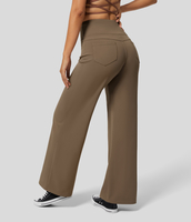 Halara - Einfarbige Yogahose mit hoher Taille,  Gesäßtaschen und weitem Bein - Reddish Brown - XL(regular)