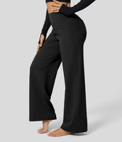 Halara - Einfarbige Yogahose mit hoher Taille,  Gesäßtaschen und weitem Bein - Schwarz - XS(regular)