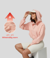 Halara - Einfarbiges,  lässiges Fleece-Sweatshirt mit Kapuze,  tief angesetzten Schultern,  halbem Reißverschluss und Kängurutasche - Pale Blush - XS