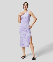 Halara - Einschultriges,  ärmelloses,  figurbetontes Midikleid aus Baumwolle mit Batikmuster und geteiltem Saum - Perilla Tie Dye - M