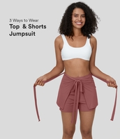 Halara - Einteilige,  lässige Flowy Shorts mit hoher Taille und Schnürung - Light Rose Red - L