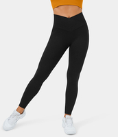 Halara - Elastische Crossover-Yoga-Leggings mit Seitentaschen und Denimdruck - Denim Black - XS(7/8)