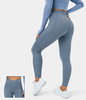 Halara - Elastische Crossover-Yoga-Leggings mit Seitentaschen und Denimdruck - Denim Dark Blue - S(7/8)