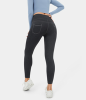 Halara - Elastische Yoga-7/8-Leggings mit hoher Taille,  Seitentaschen und Denimdruck - Denim Black - XL