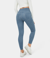 Halara - Elastische Yoga-7/8-Leggings mit hoher Taille,  Seitentaschen und Denimdruck - Denim Dark Blue - S
