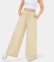 Halara - Elastischer Bund Kordelzug Seitentasche Freizeithose mit weitem Bein - Seedpearl - M