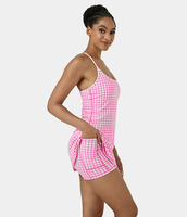 Halara - Everyday 2-in-1-Aktivitätskleid-Euphoria Air - Himbeer Hahnentrittmuster - XL