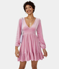 Halara - Everyday Chill-Minikleid aus Samt mit tiefem V-Ausschnitt und Rüschensaum - Lilac Sachet - L