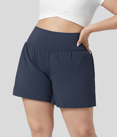 Halara - Plus-Size 2-in-1-Yoga-Shorts mit superhohem Bund,  Seiten- und Gesäßtasche 12, 7cm - extralang - Mood Indigo - 1X(Long)