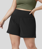 Halara - Plus-Size 2-in-1-Yoga-Shorts mit superhohem Bund,  Seiten- und Gesäßtasche 12, 7cm - extralang - Schwarz - 3X(Long)