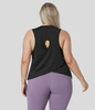 Halara - Plus-Size,  einfarbiges,  ausgeschnittenes Yoga-Tanktop mit Crossover-Saum - Schwarz - 3X