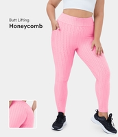 Halara - Plus Size,  hoch taillierte,  geraffte,  Po-Lifting Yoga-Leggings mit Seitentaschen und Wabenmuster - Rosa - 1X
