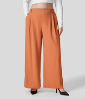 Halara - Plus-Size-Hose mit hohem Bund,  plissierte Seitentaschen und weites Bein - Apricot Orange - 1X(regular)
